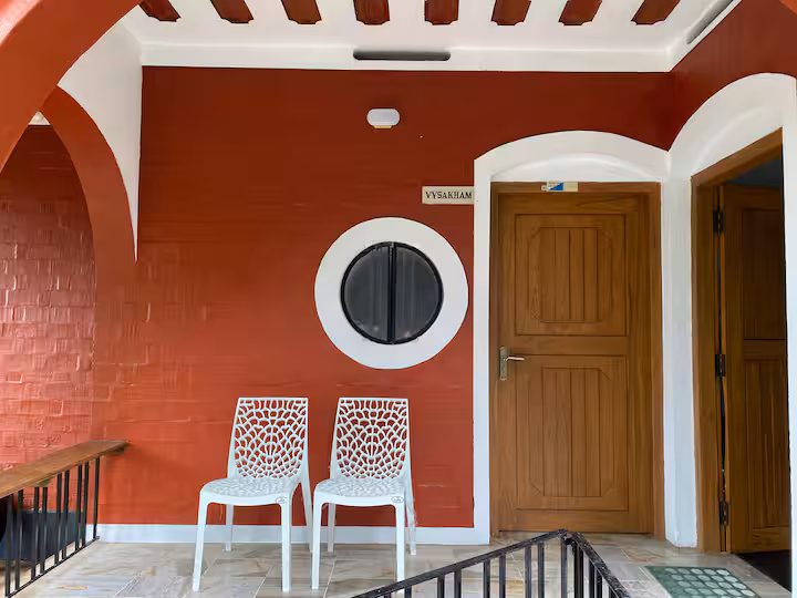 Porch seating beside the front door