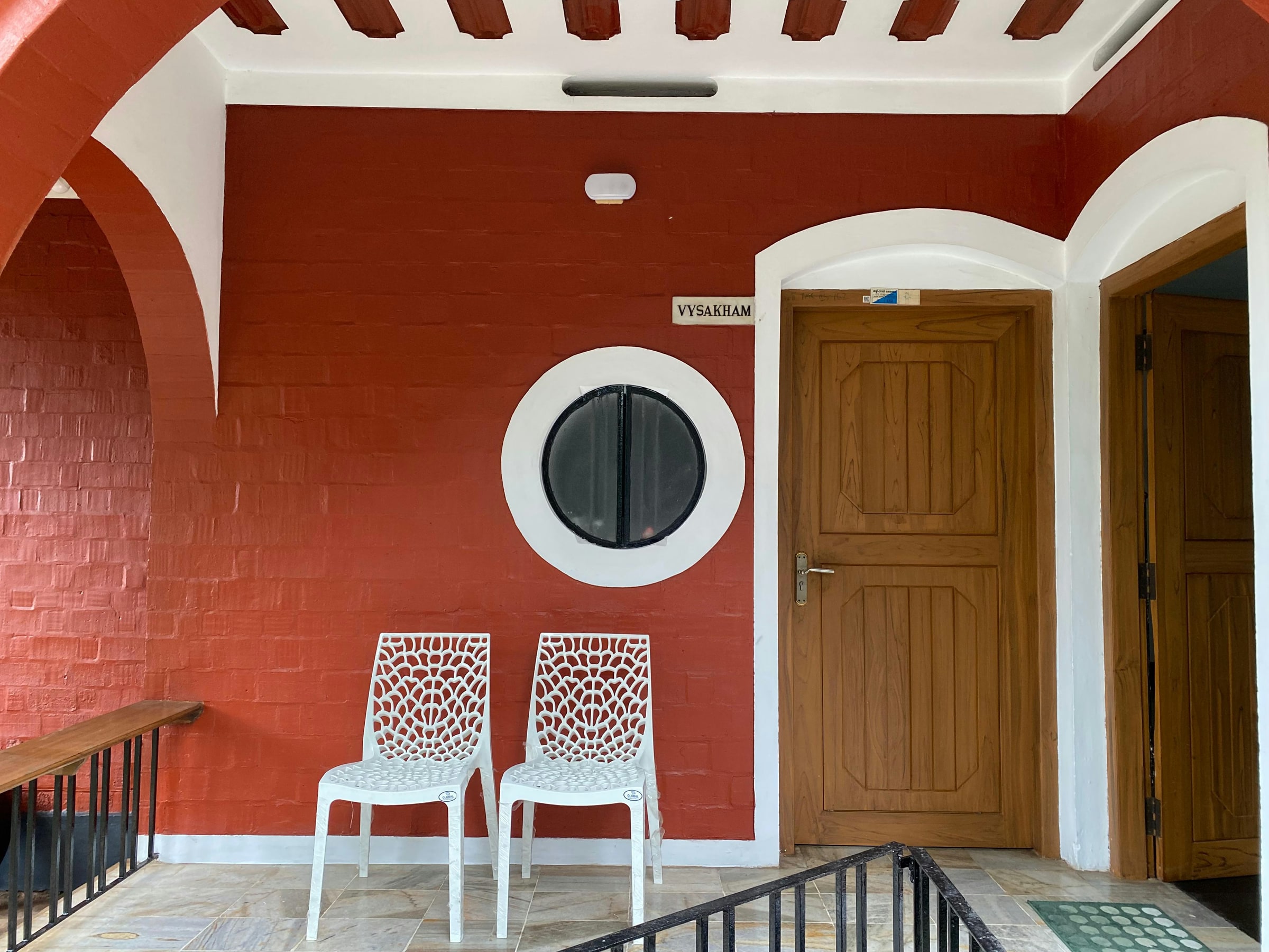 Porch seating beside the front door